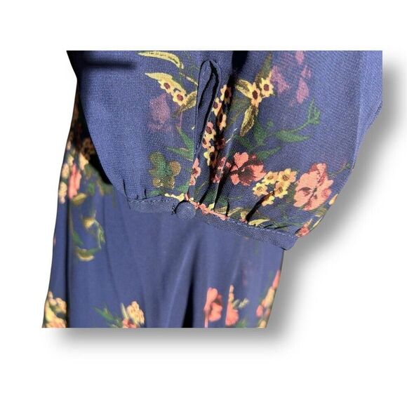 Lulus S Navy Floral Chiffon Long Sleeve Mini Dress Boho Cocktail Wedding Guest - Picture 9 of 9